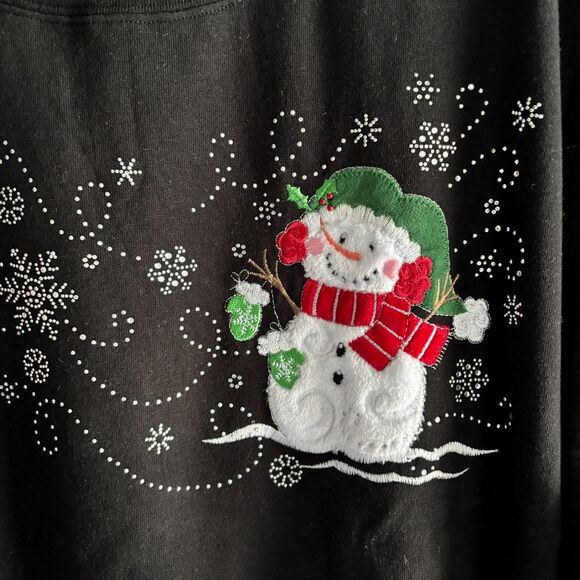 Woman's XL Black Layer Look Crewneck Holiday Applique Snowman Sweatshirt #F - Picture 3 of 6